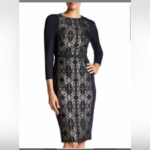 Ted Baker Navy and Gold Patterned Dress